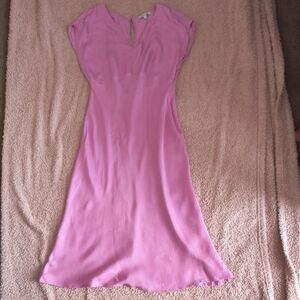 Madewell Satin Wide V-Neck Midi Dress in Pink